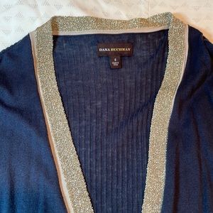 Navy sweater with gold glitter edging!